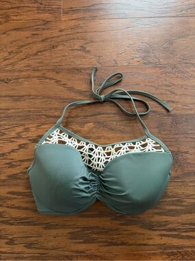 Shade & Shore Olive Green Crochet Detail Halter Bikini Top